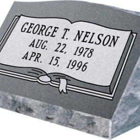 Slanted gray marker with George T. Nelson and book outline