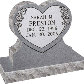 Heart shaped headstone with Sarah M. Preston