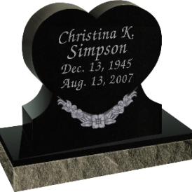 Heart shaped stone with name Christina K. Simpson