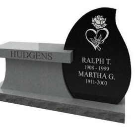 Bench pedestal with tear drop headstone with 2 names
