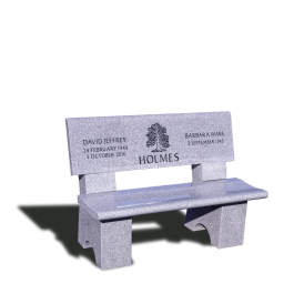 Gray bench with names and last name in the middle