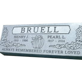 Gray headstone with slant with names Henry and Pearl Bruell
