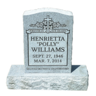 Gray square headstone with cross engraving and name Henrietta 