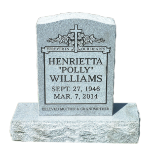 Gray square headstone with cross engraving and name Henrietta 