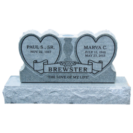 Double heart headstone with last name Brewster