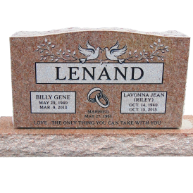 Red double headstone with last name Lenand